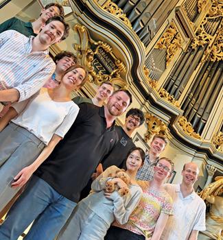 The Baylor organ studio in front of the 1723 Wagner organ, Marienkirche, Berlin, Germany