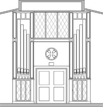 Rendering of Goulding & Wood façade for 1981 M. P. Möller Opus 11519, Our Lady of Grace Monastery, Beech Grove, Indiana