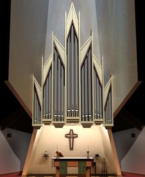 Rendering of new Lewtak organ for Lutheran Church of the Epiphany, Winston-Salem, North Carolina