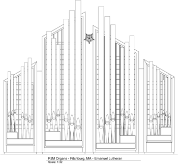 Rendering, Patrick J. Murphy & Associates, Inc., organ for Emanuel Lutheran Church, Fitchburg, Massachusetts