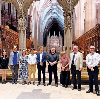 Competition finalists with judges: Elizabeth Lesan, Oskars Kalnins, Anna Kirillova, Tingshuo Yang, Marcus McDevitt, Conor McGlone, Sarah MacDonald, Peter King, Mark Lee (photo courtesy Royal College of Organists)