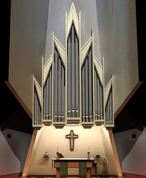 Rendering of new Lewtak organ for Lutheran Church of the Epiphany, Winston-Salem, North Carolina