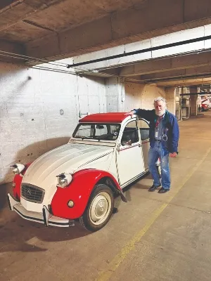 Michael Barone and Dolly in the garage at MPR (photo credit: John Bishop) 